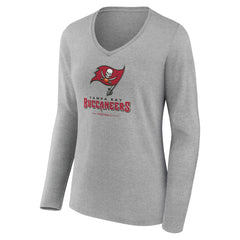 Tampa Bay Buccaneers Women's Logo Team Lockup Long Sleeve V-Neck T-Shirt - Heather Gray outlet