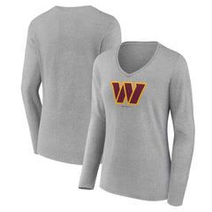 Washington Commanders Women's Logo Team Lockup Long Sleeve V-Neck T-Shirt - Heather Gray outlet