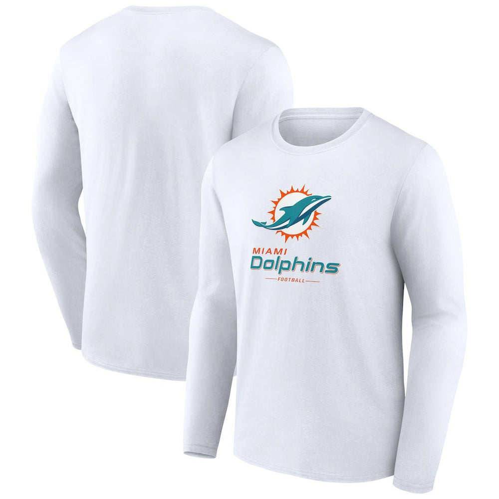 Miami Dolphins Logo Team Lockup Long Sleeve T-Shirt - White cheap