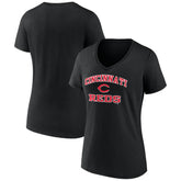 Cincinnati Reds Women's Heart and Soul V-Neck T-Shirt - Black