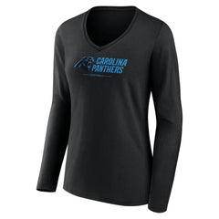 Carolina Panthers Women's Logo Team Lockup Long Sleeve V-Neck T-Shirt - Black on sale
