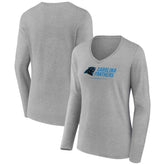Carolina Panthers Women's Logo Team Lockup Long Sleeve V-Neck T-Shirt - Heather Gray on sale