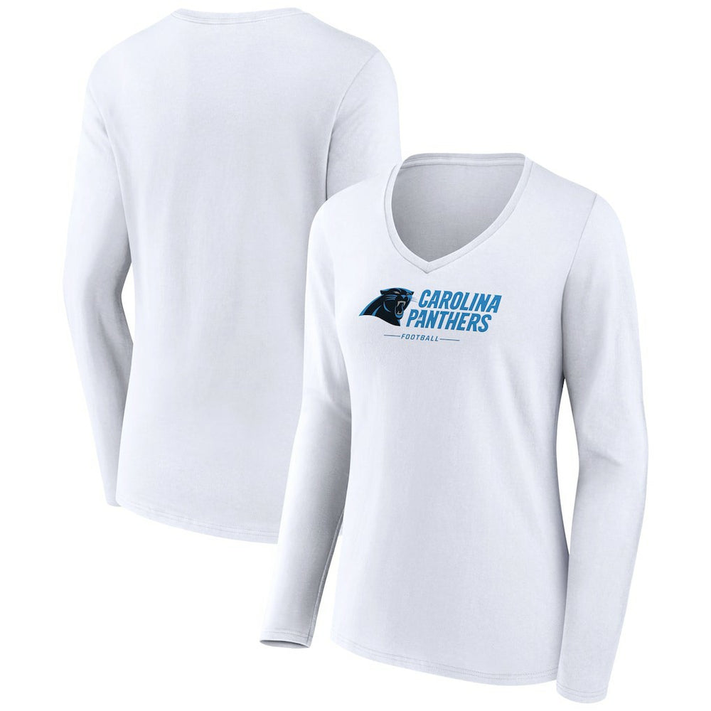 Carolina Panthers Women's Logo Team Lockup Long Sleeve V-Neck T-Shirt - White online