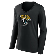 Jacksonville Jaguars Women's Logo Team Lockup Long Sleeve V-Neck T-Shirt - Black outlet