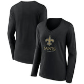 New Orleans Saints Women's Logo Team Lockup Long Sleeve V-Neck T-Shirt - Black sale
