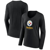 Pittsburgh Steelers Women's Logo Team Lockup Long Sleeve V-Neck T-Shirt - Black on sale