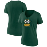 Green Bay Packers Women's Logo Team Lockup V-Neck T-Shirt - Green outlet