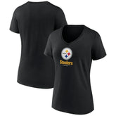 Pittsburgh Steelers Women's Logo Team Lockup V-Neck T-Shirt - Black outlet