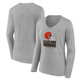 Cleveland Browns Women's Logo Team Lockup Long Sleeve V-Neck T-Shirt - Gray online