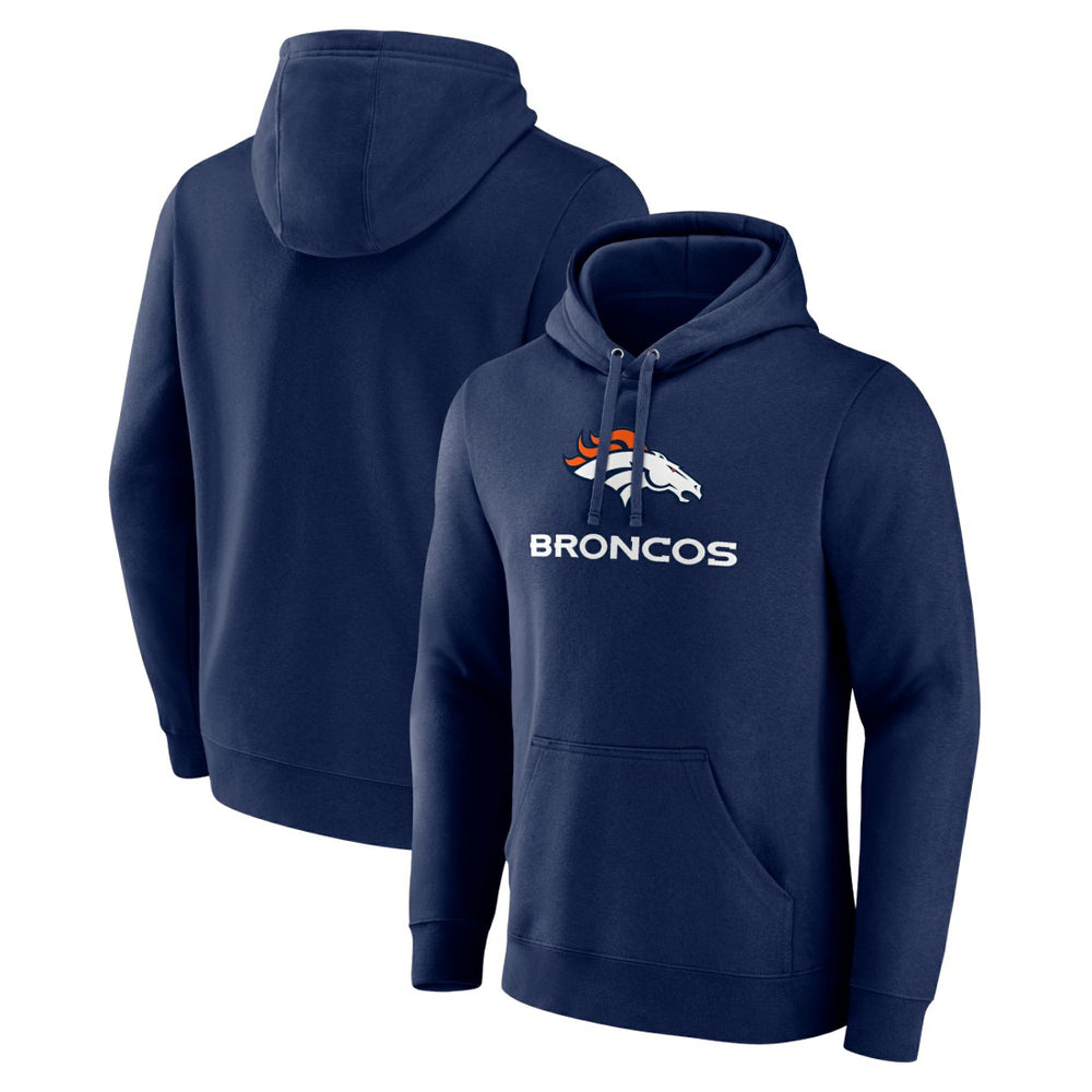 Denver Broncos Logo Team Lockup Fitted Pullover Hoodie - Navy on sale