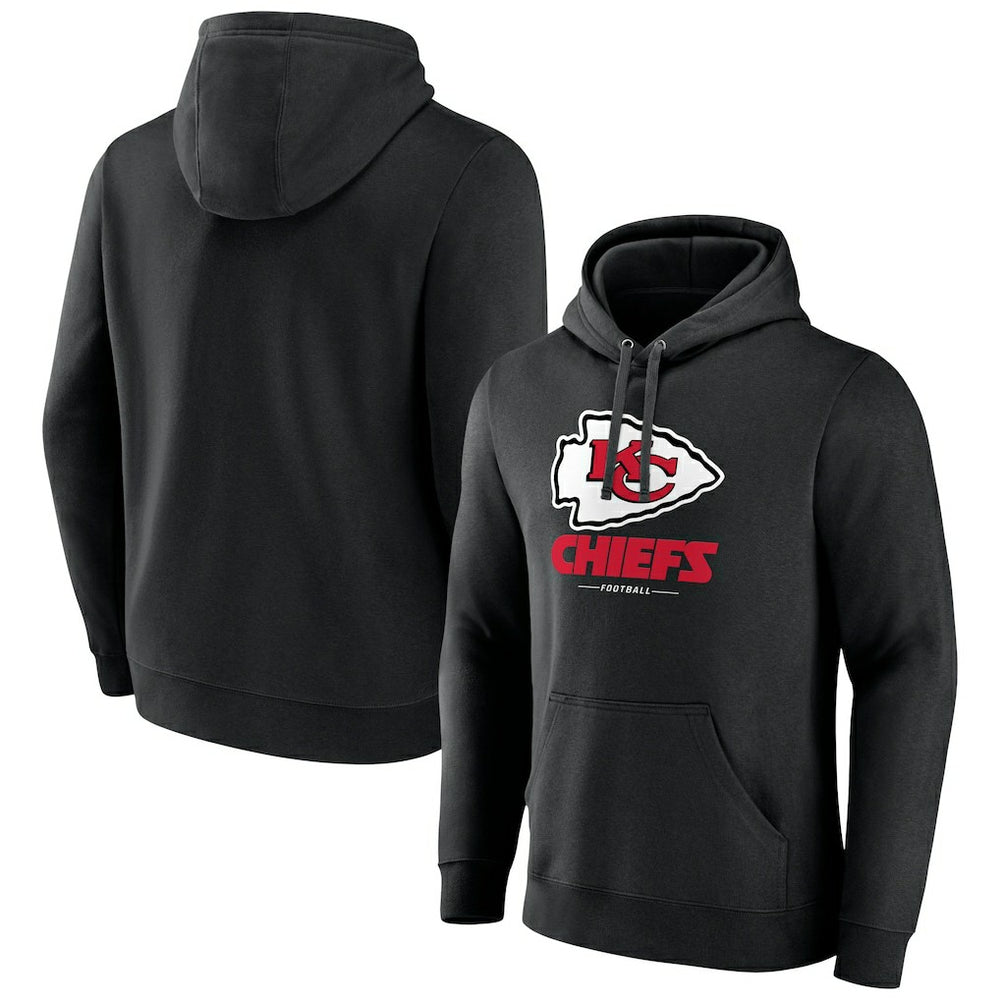 Kansas City Chiefs Logo Team Lockup Fitted Pullover Hoodie - Black discount