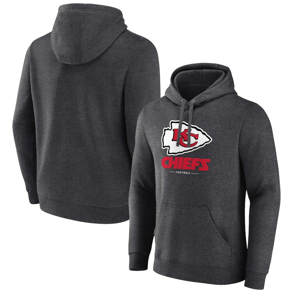 Kansas City Chiefs Logo Team Lockup Fitted Pullover Hoodie - Charcoal cheap