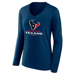 Houston Texans Women's Logo Team Lockup Long Sleeve V-Neck T-Shirt - Navy for sale