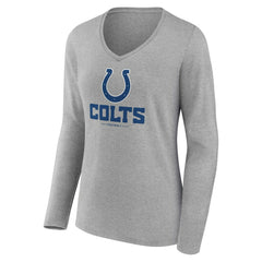Indianapolis Colts Women's Logo Team Lockup Long Sleeve V-Neck T-Shirt - Heather Gray discount