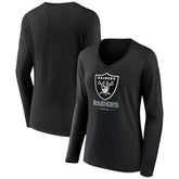 Las Vegas Raiders Women's Logo Team Lockup Long Sleeve V-Neck T-Shirt - Black sale