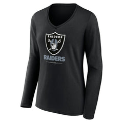 Las Vegas Raiders Women's Logo Team Lockup Long Sleeve V-Neck T-Shirt - Black sale