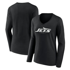 New York Jets Women's Logo Team Lockup Long Sleeve V-Neck T-Shirt - Black for sale