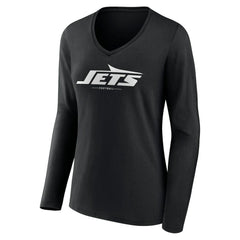 New York Jets Women's Logo Team Lockup Long Sleeve V-Neck T-Shirt - Black for sale