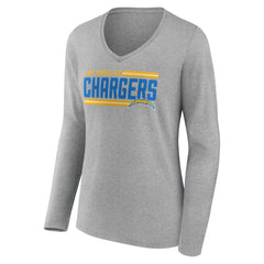 Los Angeles Chargers Women's On Side Stripe Long Sleeve V-Neck T-Shirt - Gray discount