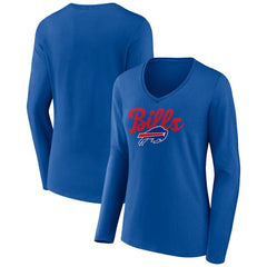 Buffalo Bills Women's Freehand Team Long Sleeve V-Neck T-Shirt - Royal outlet