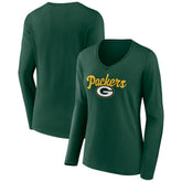 Green Bay Packers Women's Freehand Team Long Sleeve V-Neck T-Shirt - Green discount