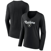 Las Vegas Raiders Women's Freehand Team Long Sleeve V-Neck T-Shirt - Black cheap