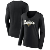 New Orleans Saints Women's Freehand Team Long Sleeve V-Neck T-Shirt - Black for sale