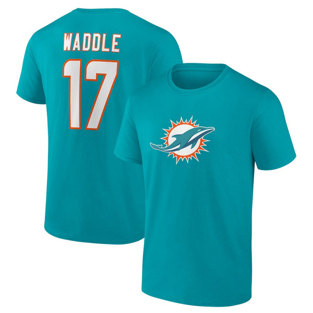 Jaylen Waddle Miami Dolphins Player Icon Name & Number T-Shirt - Aqua discount