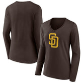San Diego Padres Women's Team Logo Long Sleeve V-Neck T-Shirt - Brown