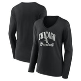 Chicago White Sox Women's Victory Script Long Sleeve V-Neck T-Shirt - Black