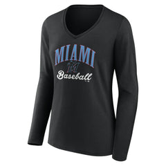 Miami Marlins Women's Victory Script Long Sleeve V-Neck T-Shirt - Black