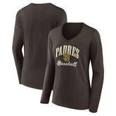 San Diego Padres Women's Victory Script Long Sleeve V-Neck T-Shirt - Brown