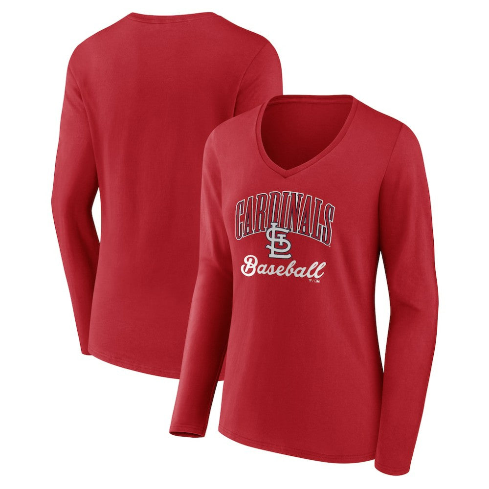 St. Louis Cardinals Women's Victory Script Long Sleeve V-Neck T-Shirt - Red
