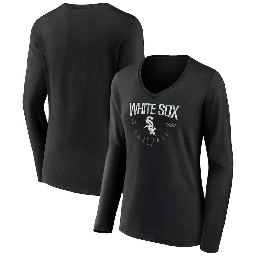 Chicago White Sox Women's Live For It Long Sleeve Long Sleeve V-Neck T-Shirt - Black