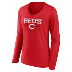 Cincinnati Reds Women's Live For It Long Sleeve Long Sleeve V-Neck T-Shirt - Red