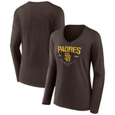 San Diego Padres Women's Live For It Long Sleeve Long Sleeve V-Neck T-Shirt - Brown