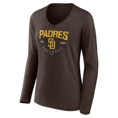 San Diego Padres Women's Live For It Long Sleeve Long Sleeve V-Neck T-Shirt - Brown