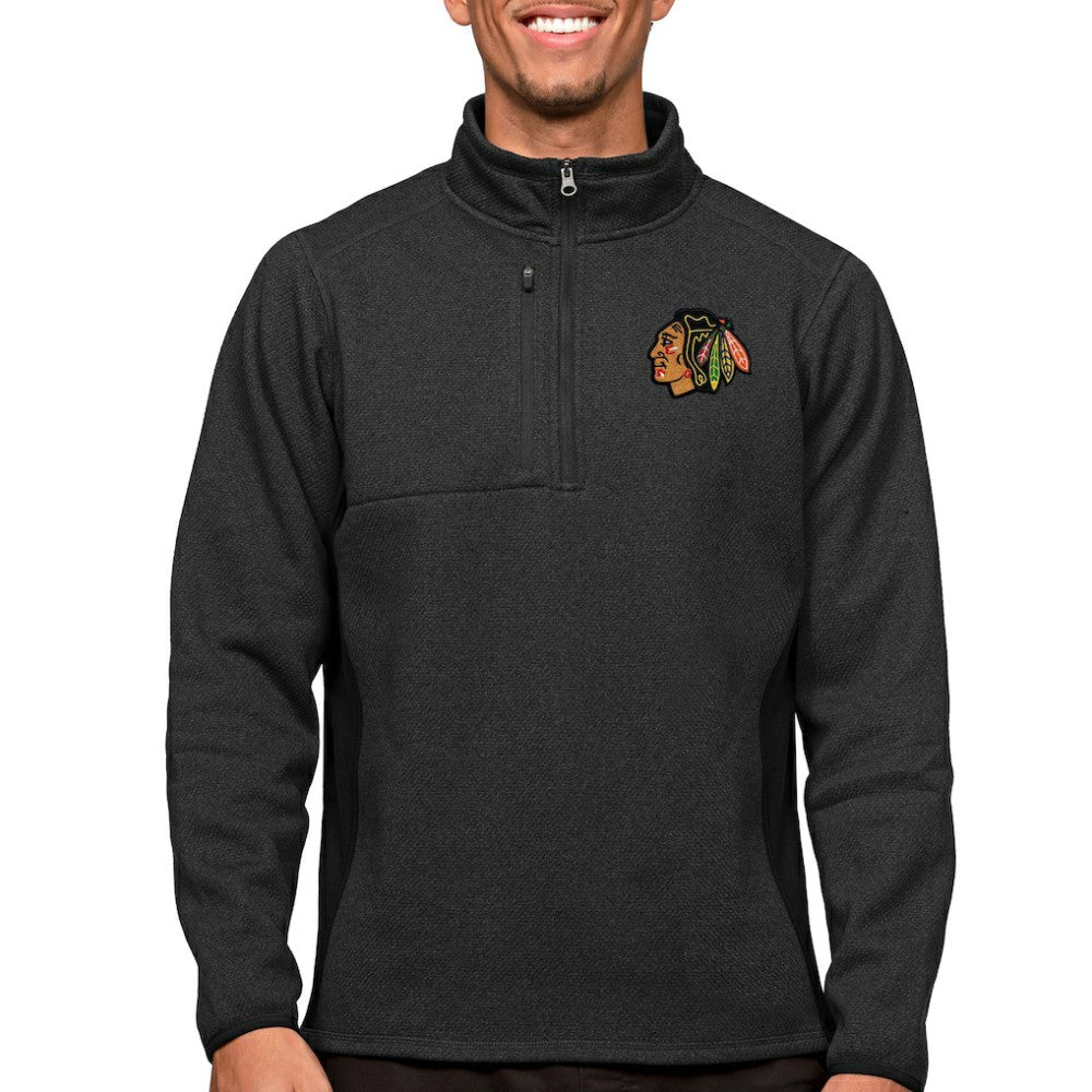Chicago Blackhawks Antigua Course Quarter-Zip Pullover Top Heather Black
