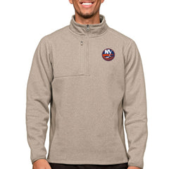 New York Islanders Antigua Course Quarter-Zip Pullover Top Oatmeal