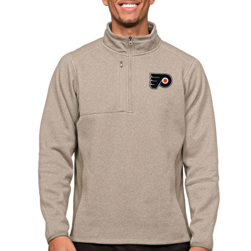 Philadelphia Flyers Antigua Course Quarter-Zip Pullover Top Oatmeal