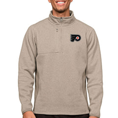 Philadelphia Flyers Antigua Course Quarter-Zip Pullover Top Oatmeal