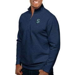 Seattle Kraken Antigua Gambit Quarter-Zip Pullover Top Heather Navy
