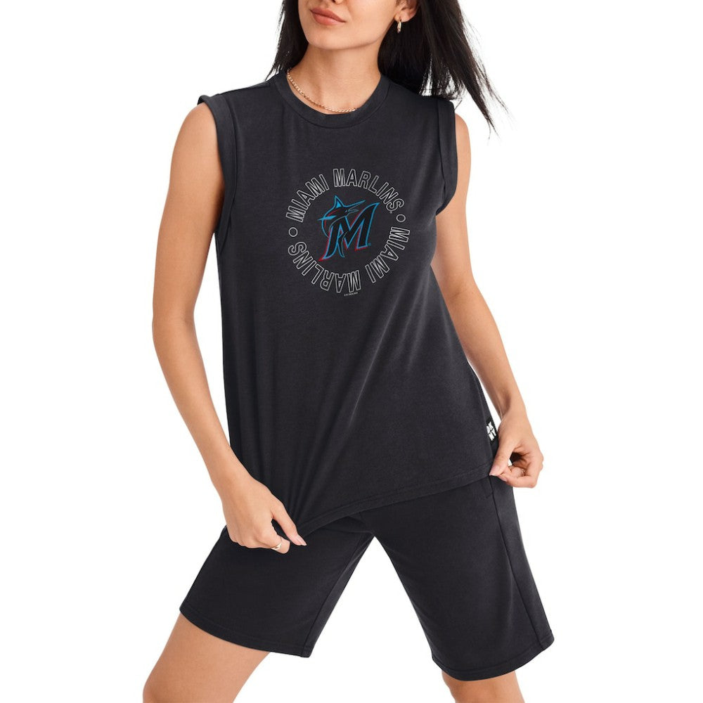 Miami Marlins DKNY Sport Women's Madison Tri-Blend Tank Top - Black