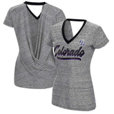 Colorado Rockies Touch Women's Halftime Back Wrap Top V-Neck T-Shirt - Black