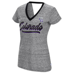 Colorado Rockies Touch Women's Halftime Back Wrap Top V-Neck T-Shirt - Black