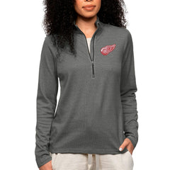 Detroit Red Wings Antigua Women's Epic Quarter-Zip Pullover Top Heather Charcoal