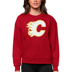 Calgary Flames Antigua Women's Team Logo Victory Crewneck Pullover Sweatshirt Red