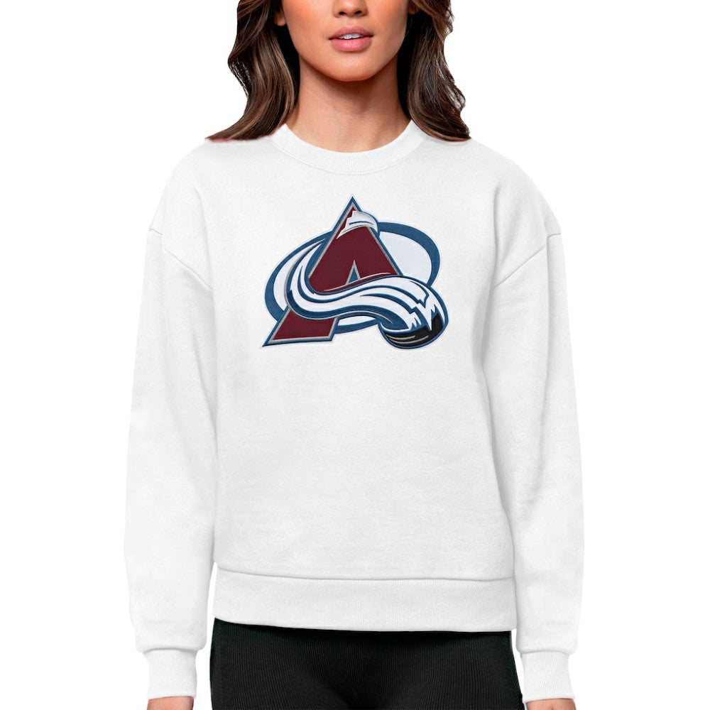 Colorado Avalanche Antigua Women's Team Logo Victory Crewneck Pullover Sweatshirt White