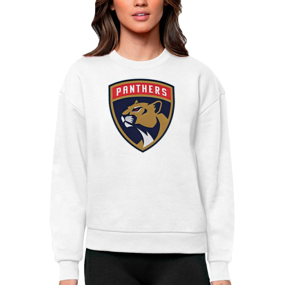Florida Panthers Antigua Women's Team Logo Victory Crewneck Pullover Sweatshirt White