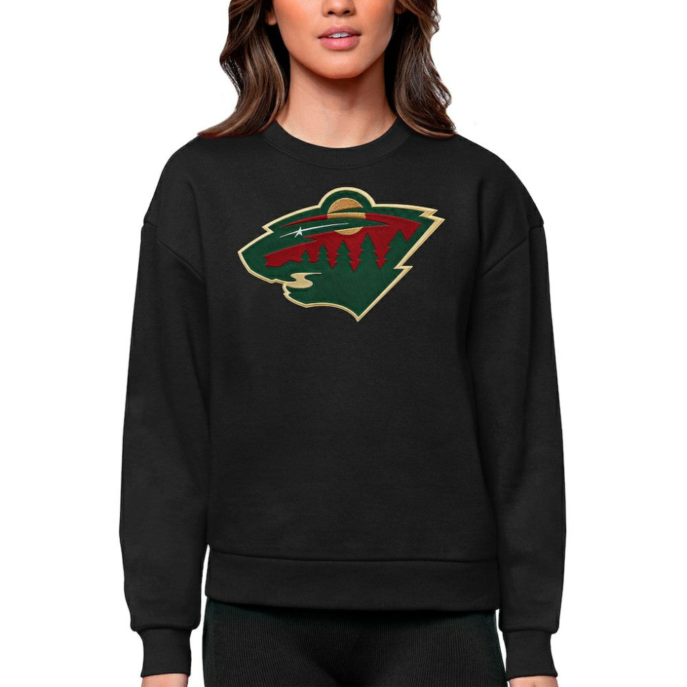 Minnesota Wild Antigua Women's Team Logo Victory Crewneck Pullover Sweatshirt Black